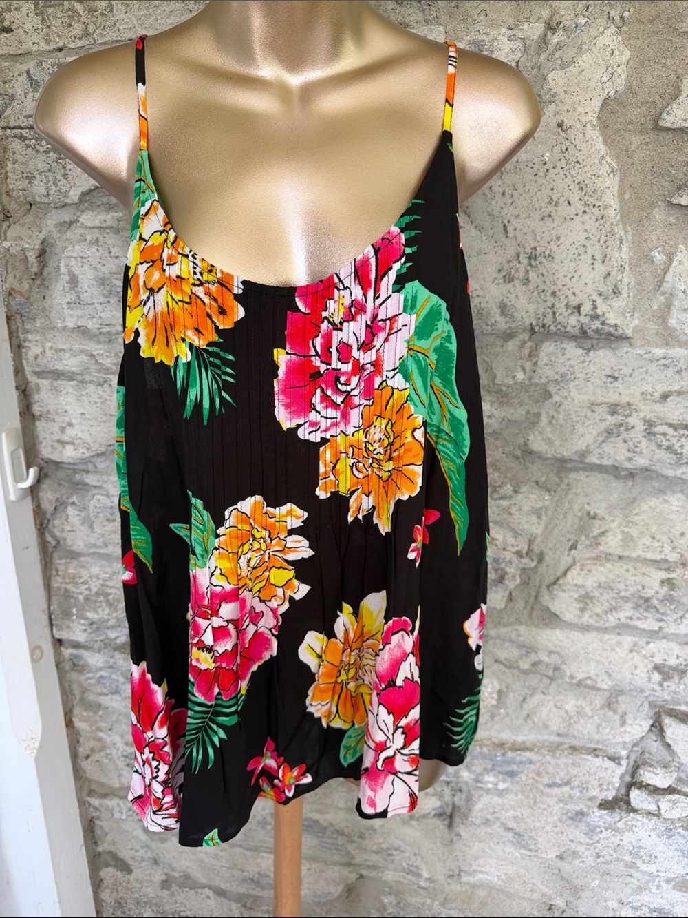 Old Navy Black Floral Spaghetti Strap Tank Top